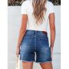 imageluvamia Jean Shorts for Women Trendy High Waisted Stretchy Denim Summer Casual Raw Hem Mom Long Shorts Cutoff JortsMedium Blue