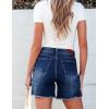 imageluvamia Jean Shorts for Women Trendy High Waisted Stretchy Denim Summer Casual Raw Hem Mom Long Shorts Cutoff JortsNightfall Blue