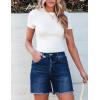 imageluvamia Jean Shorts for Women Trendy High Waisted Stretchy Denim Summer Casual Raw Hem Mom Long Shorts Cutoff JortsNightfall Blue