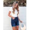 imageluvamia Jean Shorts for Women Trendy High Waisted Stretchy Denim Summer Casual Raw Hem Mom Long Shorts Cutoff JortsNightfall Blue