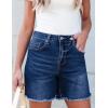 imageluvamia Jean Shorts for Women Trendy High Waisted Stretchy Denim Summer Casual Raw Hem Mom Long Shorts Cutoff JortsNightfall Blue