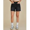 imageluvamia Jean Shorts for Women Trendy High Waisted Stretchy Denim Summer Casual Raw Hem Mom Long Shorts Cutoff JortsWashed Black