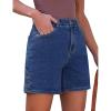 imageluvamia Jean Shorts for Women High Waisted Trendy Casual Utility Stretchy Denim Jorts Cutoff Long Shorts with PocketsClassic Blue