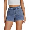 imageluvamia Jean Shorts for Women High Waisted Trendy Flat Pockets Cutoff Stretchy Denim Shorts Casual SummerBay Blue