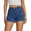 imageluvamia Jean Shorts for Women High Waisted Trendy Flat Pockets Cutoff Stretchy Denim Shorts Casual SummerClassic Blue