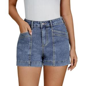 imageluvamia Jean Shorts for Women High Waisted Stretchy Denim Jorts Trendy Casual Distressed Cut Off Shorts with PocketsReef Blue