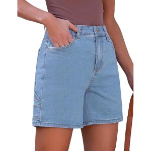 imageluvamia Jean Shorts for Women High Waisted Trendy Casual Utility Stretchy Denim Jorts Cutoff Long Shorts with PocketsBlue Breeze