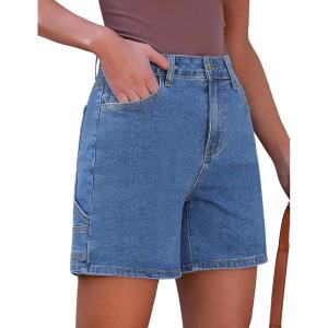 imageluvamia Jean Shorts for Women High Waisted Trendy Casual Utility Stretchy Denim Jorts Cutoff Long Shorts with PocketsMedium Blue