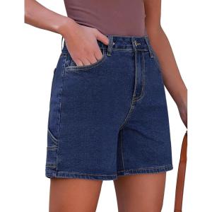 imageluvamia Jean Shorts for Women High Waisted Trendy Casual Utility Stretchy Denim Jorts Cutoff Long Shorts with PocketsNightfall Blue