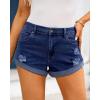 imageluvamia 2024 Jean Shorts Womens Mid Rise Casual Ripped Distressed Stretchy Denim Shorts Y2K Fold Hem Short Hot PantsClassic Blue