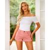 imageluvamia 2024 Jean Shorts Womens Mid Rise Casual Ripped Distressed Stretchy Denim Shorts Y2K Fold Hem Short Hot PantsPeach Pink
