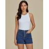 imageluvamia Jean Shorts Womens High Waisted Trendy Button Fly Patch Pocket Side Split Casual Summer Stretchy Denim ShortsClassic Blue