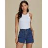 imageluvamia Jean Shorts Womens High Waisted Trendy Button Fly Patch Pocket Side Split Casual Summer Stretchy Denim ShortsClassic Blue