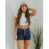 imageluvamia Jean Shorts Womens High Waisted Trendy Button Fly Patch Pocket Side Split Casual Summer Stretchy Denim ShortsDarkness Blue