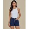 imageluvamia Jean Shorts Womens High Waisted Trendy Button Fly Patch Pocket Side Split Casual Summer Stretchy Denim ShortsDarkness Blue