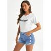 imageluvamia Jean Shorts for Women High Waisted Distressed Stretchy Denim Shorts Ripped Raw Hem Summer Casual Cut Off ShortsClassic Blue