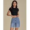 imageluvamia Jean Shorts for Women High Waisted Trendy Causal Summer Fold Hem Stretchy Long Denim Shorts 7 Inch InseamBay Blue