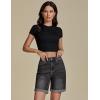 imageluvamia Jean Shorts for Women High Waisted Trendy Causal Summer Fold Hem Stretchy Long Denim Shorts 7 Inch InseamWashed Black