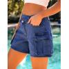imageluvamia Jean Shorts for Women Trendy High Waisted Stretchy Denim Cargo Shorts Cross Over Waist Summer Country ConcertClassic Blue