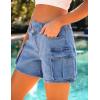 imageluvamia Jean Shorts for Women Trendy High Waisted Stretchy Denim Cargo Shorts Cross Over Waist Summer Country ConcertCool Blue