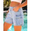 imageluvamia Jean Shorts for Women Trendy High Waisted Stretchy Denim Cargo Shorts Cross Over Waist Summer Country ConcertPowder Blue