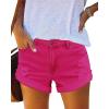 imageluvamia 2024 Jean Shorts Womens Mid Rise Casual Ripped Distressed Stretchy Denim Shorts Y2K Fold Hem Short Hot PantsHot Pink