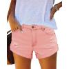imageluvamia 2024 Jean Shorts Womens Mid Rise Casual Ripped Distressed Stretchy Denim Shorts Y2K Fold Hem Short Hot PantsPeach Pink