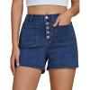 imageluvamia Jean Shorts Womens High Waisted Trendy Button Fly Patch Pocket Side Split Casual Summer Stretchy Denim ShortsClassic Blue