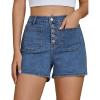 imageluvamia Jean Shorts Womens High Waisted Trendy Button Fly Patch Pocket Side Split Casual Summer Stretchy Denim ShortsMedium Blue