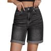 imageluvamia Jean Shorts for Women High Waisted Trendy Causal Summer Fold Hem Stretchy Long Denim Shorts 7 Inch InseamWashed Black