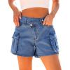 imageluvamia Jean Shorts for Women Trendy High Waisted Stretchy Denim Cargo Shorts Cross Over Waist Summer Country ConcertMedium Blue