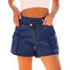 imageluvamia Jean Shorts for Women Trendy High Waisted Stretchy Denim Cargo Shorts Cross Over Waist Summer Country ConcertNightfall Blue