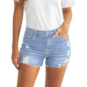 imageluvamia Jean Shorts for Women High Waisted Distressed Stretchy Denim Shorts Ripped Raw Hem Summer Casual Cut Off ShortsBlue Breeze