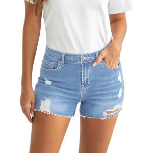 imageluvamia Jean Shorts for Women High Waisted Distressed Stretchy Denim Shorts Ripped Raw Hem Summer Casual Cut Off ShortsLakeside Blue