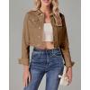 imageluvamia 2025 Cropped Jean Jackets for Women Fashion Short Denim Shacket Jacket Lightweight Fitted Stretchy with PocketsAlmond Brown