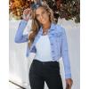 imageluvamia 2025 Cropped Jean Jackets for Women Fashion Short Denim Shacket Jacket Lightweight Fitted Stretchy with PocketsCool Blue