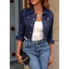 imageluvamia 2025 Cropped Jean Jackets for Women Fashion Short Denim Shacket Jacket Lightweight Fitted Stretchy with PocketsDark Blue