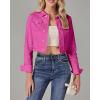 imageluvamia 2025 Cropped Jean Jackets for Women Fashion Short Denim Shacket Jacket Lightweight Fitted Stretchy with PocketsHot Pink