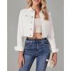 imageluvamia 2025 Cropped Jean Jackets for Women Fashion Short Denim Shacket Jacket Lightweight Fitted Stretchy with PocketsIvory White