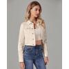 imageluvamia 2025 Cropped Jean Jackets for Women Fashion Short Denim Shacket Jacket Lightweight Fitted Stretchy with PocketsLight Beige