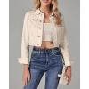 imageluvamia 2025 Cropped Jean Jackets for Women Fashion Short Denim Shacket Jacket Lightweight Fitted Stretchy with PocketsLight Beige