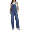 imageluvamia Jean Overalls for Women Straight Leg Baggy Stretchy Denim Bib Adjustable Strap Casual Overall Jumpsuit Loose FitMedium Blue