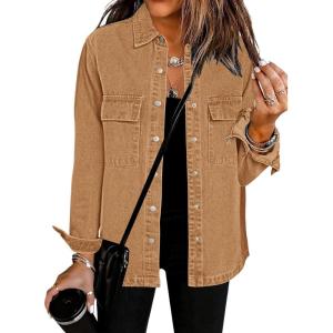 imageluvamia 2025 Jean Jackets for Women Fashion Oversized Button Down Denim Jacket Western Fall Shacket Jacket with PocketsBrown