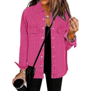 imageluvamia 2025 Jean Jackets for Women Fashion Oversized Button Down Denim Jacket Western Fall Shacket Jacket with PocketsHot Pink