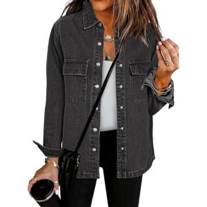 imageluvamia 2025 Jean Jackets for Women Fashion Oversized Button Down Denim Jacket Western Fall Shacket Jacket with PocketsSmoky Gray