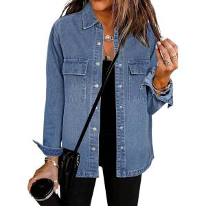 imageluvamia 2025 Jean Jackets for Women Fashion Oversized Button Down Denim Jacket Western Fall Shacket Jacket with PocketsWategos Blue