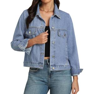 imageluvamia Denim Jackets for Women Trendy Casual Button Down Relaxed Fit Western Trucker Distressed Jean Jacket with PocketAiry Blue