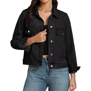 imageluvamia Denim Jackets for Women Trendy Casual Button Down Relaxed Fit Western Trucker Distressed Jean Jacket with PocketBlack