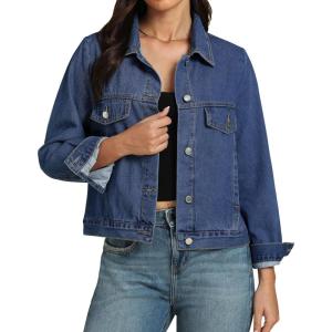 imageluvamia Denim Jackets for Women Trendy Casual Button Down Relaxed Fit Western Trucker Distressed Jean Jacket with PocketClassic Blue