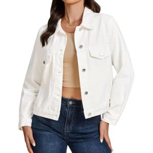 imageluvamia Denim Jackets for Women Trendy Casual Button Down Relaxed Fit Western Trucker Distressed Jean Jacket with PocketCream White